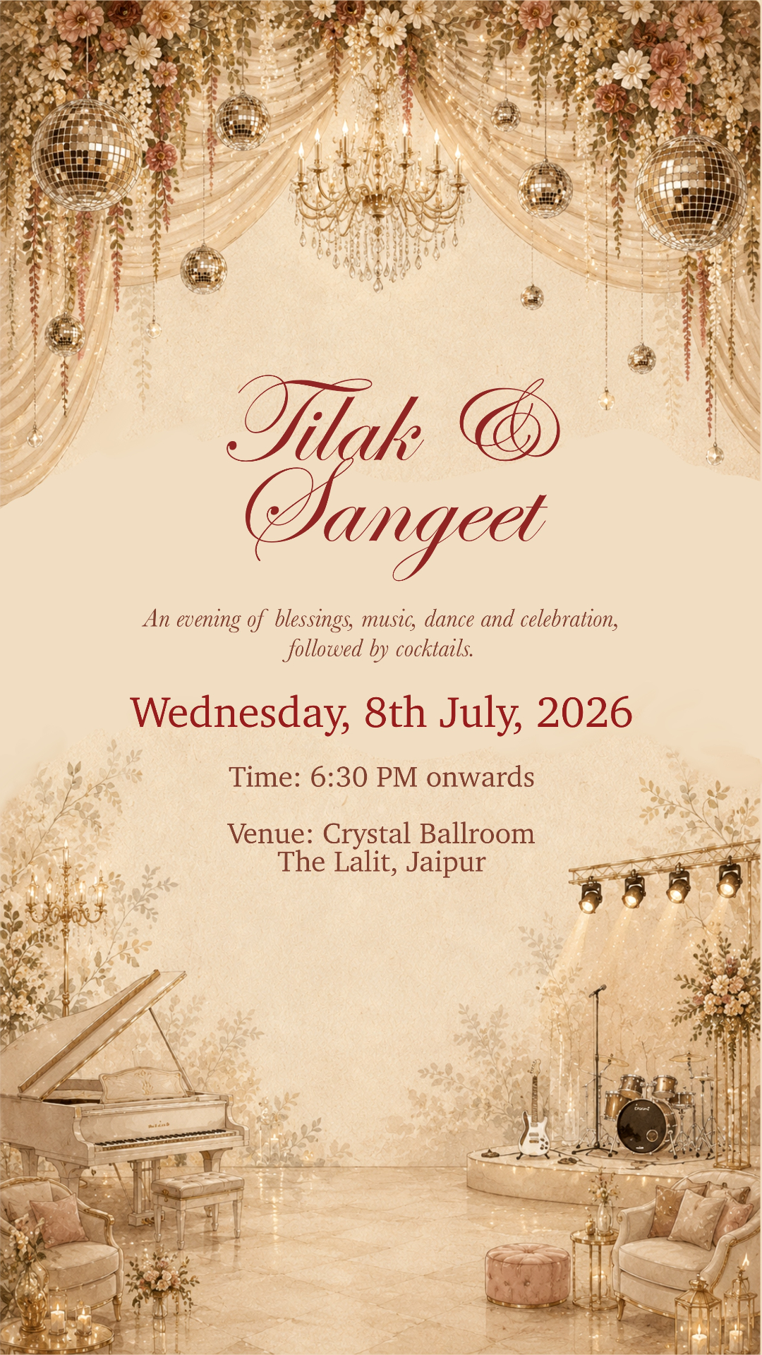 Tilak and Sangeet invitation artwork