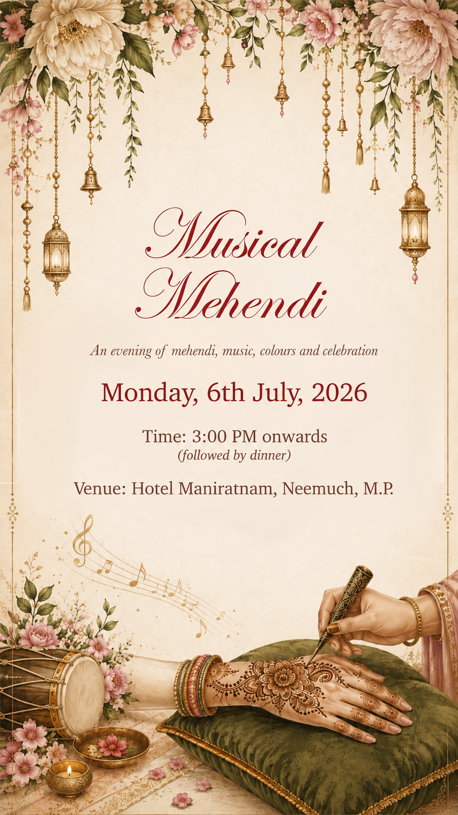 Musical Mehendi invitation artwork